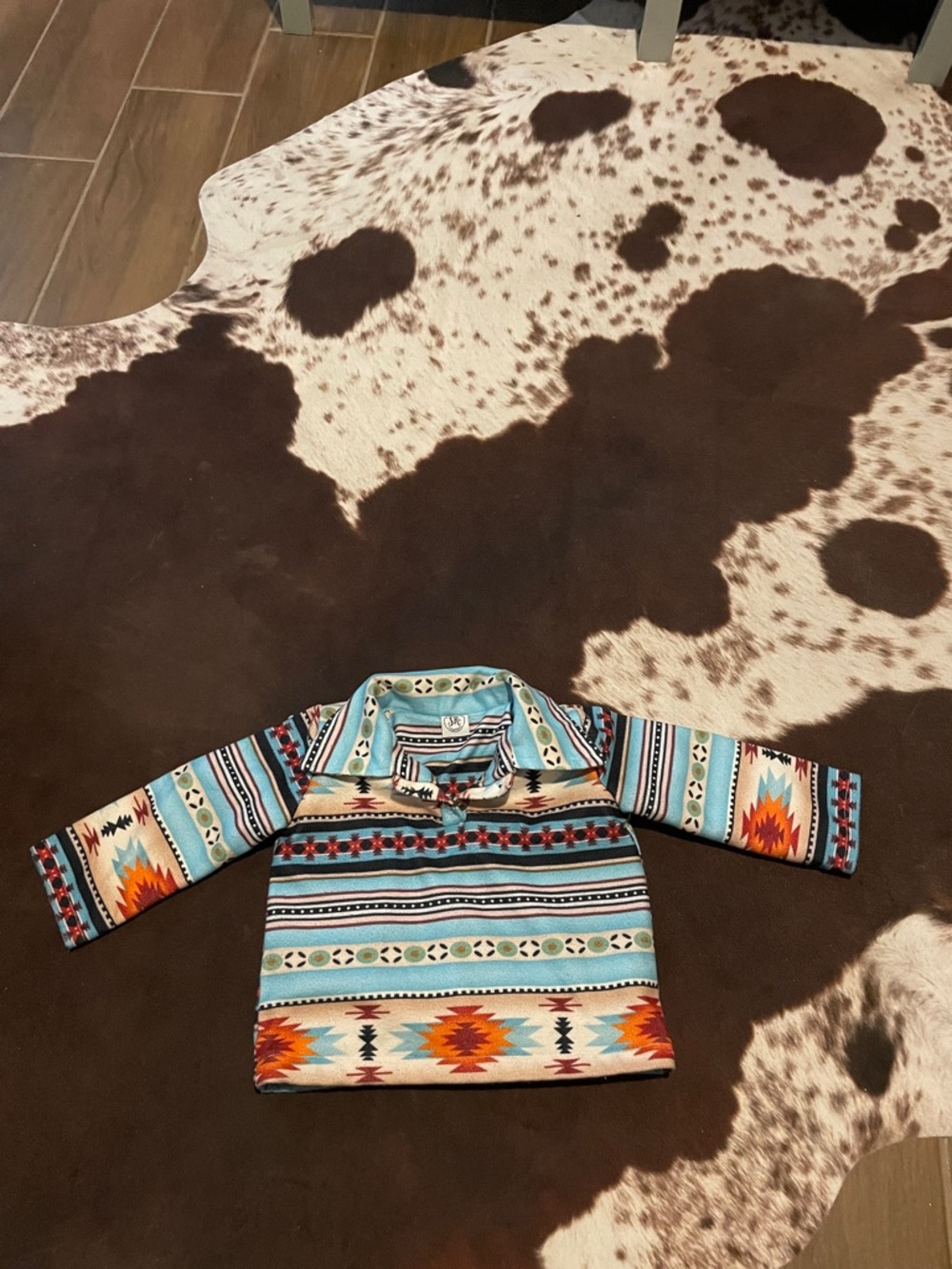 Southwestern-Pattern Long Sleeve Kids Pullover - Teal & Orange